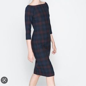 Zara tartan plaid navy and red fitted dress small.